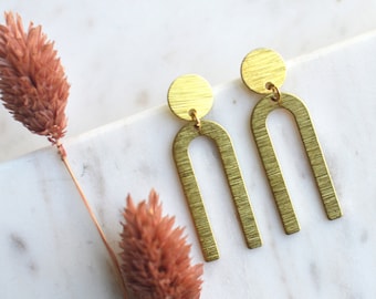 Raw Brass U Shape Arch Earrings // gold toned tuning fork earrings // Textured Brass U Modern Contemporary Earrings