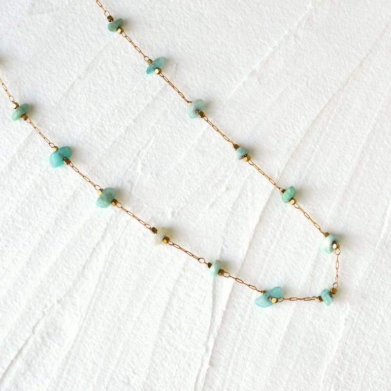 Natural Gemstone Chip Satellite Necklace, Layering Necklace, Raw Brass Gold Toned, Red Garnet, ,mixed Stone, Dalmatian Jasper, Amazonite Amazonite