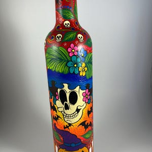 Hand painted glass bottle