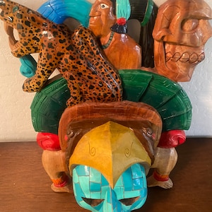 Mayan mask with King Pakal, Jaguar and skull
