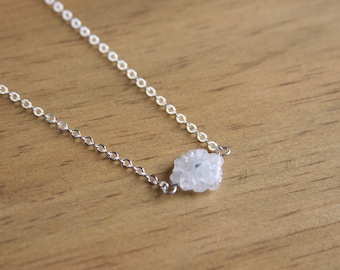 Solar Quartz Sterling Necklace, Extra Small Stalactite Slice Stone Pendant, Sterling Silver Chain, White Clear Stone, Simple Necklace #22711