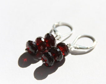 Garnet Earrings Sterling Silver Faceted Deep Red Dark Red Earrings Natural Stone Garnet Jewelry Gemstone Earrings Simple Earrings #16342