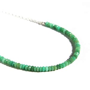 Chrysoprase Beaded Layering Necklace Sterling Silver Natural Gemstone Small Dainty Bright Green Stone Bead Necklace Sea Green #16368
