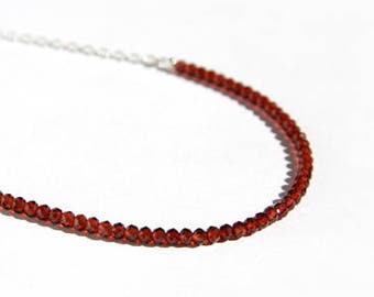 Garnet Layering Necklace Sterling Silver Natural Pyrope Garnet Petite Small Deep Wine Red Burgundy Stone Beaded Birthstone Jewelry #16421