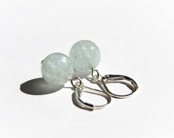 Aquamarine Sterling Earrings Natural Aquamarine Beads Light Blue Earrings Sterling Silver Aqua Gemstone Earrings Minimal Earrings #16473