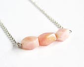 Pink Opal Necklace Sterling Silver Chain Geometric Faceted Rectangle Beads Stone Bar Necklace Simple Soft Pink Peruvian Pink Opal 17503