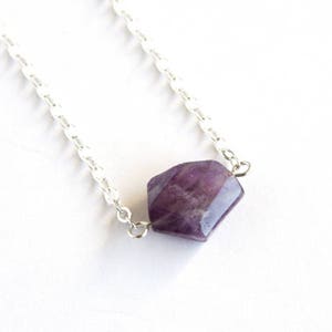 Amethyst Sterling Necklace One Natural Stone February Birthstone Jewelry Sterling Chain Geometric Amethyst Purple Necklace Violet #18653
