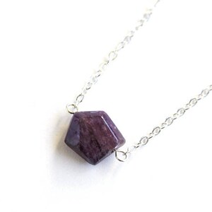 Amethyst Sterling Necklace One Natural Stone February Birthstone Jewelry Sterling Chain Geometric Amethyst Purple Necklace Violet #18656