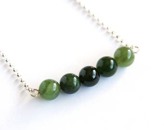 Nephrite Jade Necklace Natural Russian Jade Sterling Silver Chain Natural Stone Shaded Light Olive Green Dark Forest Green Necklace  #18626