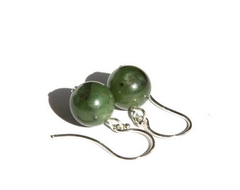 Nephrite Jade Sterling Earrings Natural British Columbia Jade B.C. Jade Green Earrings Olive Green Earrings Natural Jade Jewelry #18686