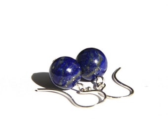 Lapis Lazuli Earrings Sterling Silver Argentium Earwires Blue Lapis Natural Stone Royal Blue Dark Blue Navy Cobalt Blue Earrings #18668