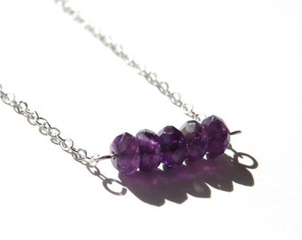 Amethyst Sterling Necklace Faceted Natural Gemstone Beads Lightweight Necklace Sterling Silver Chain Elegant Minimal Jewelry Purple #18663