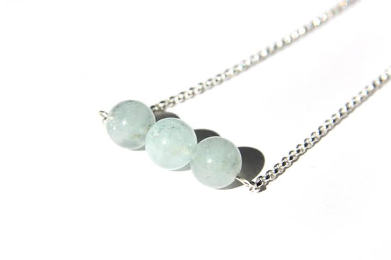 Sterling Aquamarine Necklace Natural Aquamarine Light Aqua Pale Blue Sterling Silver Argentium Chain Gemstone Bar Necklace Three #17535