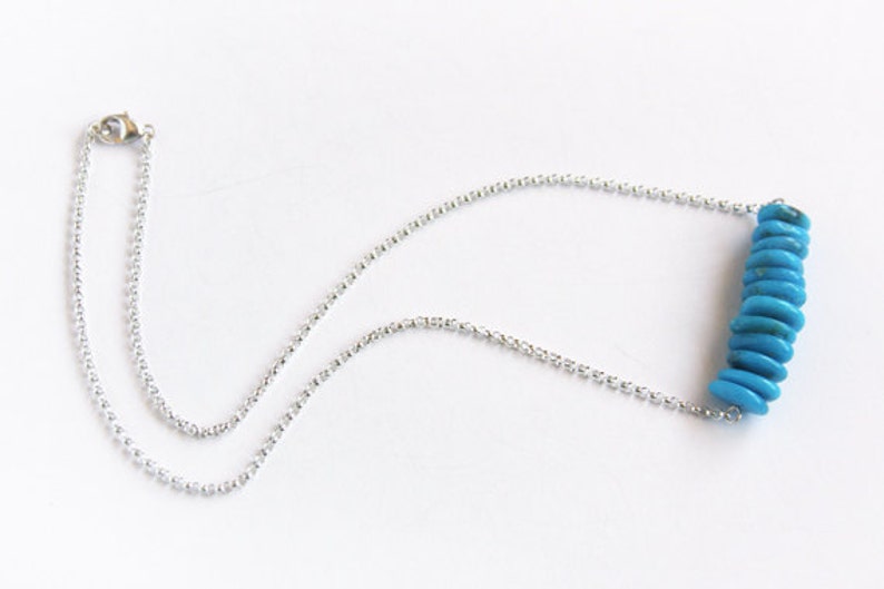 Blue Kingman Turquoise Necklace High Blue Kingman Arizona Genuine Turquoise Chips Gemstone Bar Necklace Natural Stone Chip Bead #16053