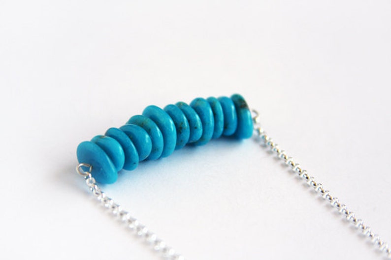 Blue Kingman Turquoise Necklace High Blue Kingman Arizona Genuine Turquoise Chips Gemstone Bar Necklace Natural Stone Chip Bead #16053