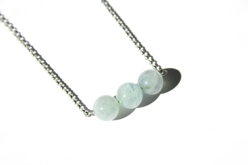 Sterling Aquamarine Necklace Natural Aquamarine Light Aqua Pale Blue Sterling Silver Argentium Chain Gemstone Bar Necklace Three #17535