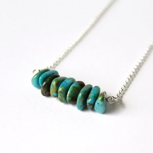 Genuine Turquoise Necklace Kingman Turquoise Chips Bar Necklace Sterling Silver Chain Simple Necklace Minimalist Necklace Southwest #15103