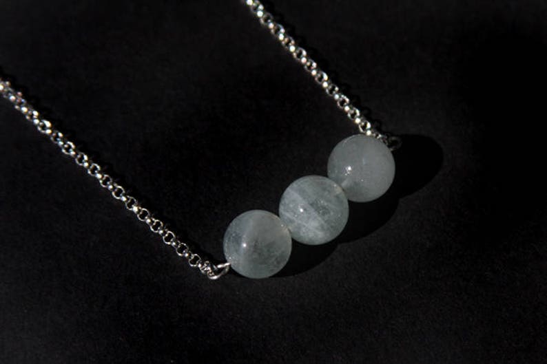 Sterling Aquamarine Necklace Natural Aquamarine Light Aqua Pale Blue Sterling Silver Argentium Chain Gemstone Bar Necklace Three #17535
