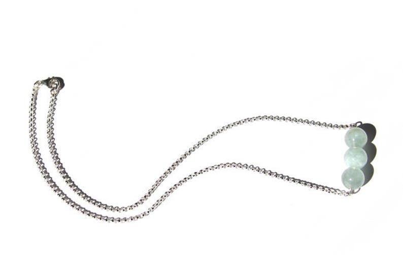 Sterling Aquamarine Necklace Natural Aquamarine Light Aqua Pale Blue Sterling Silver Argentium Chain Gemstone Bar Necklace Three #17535