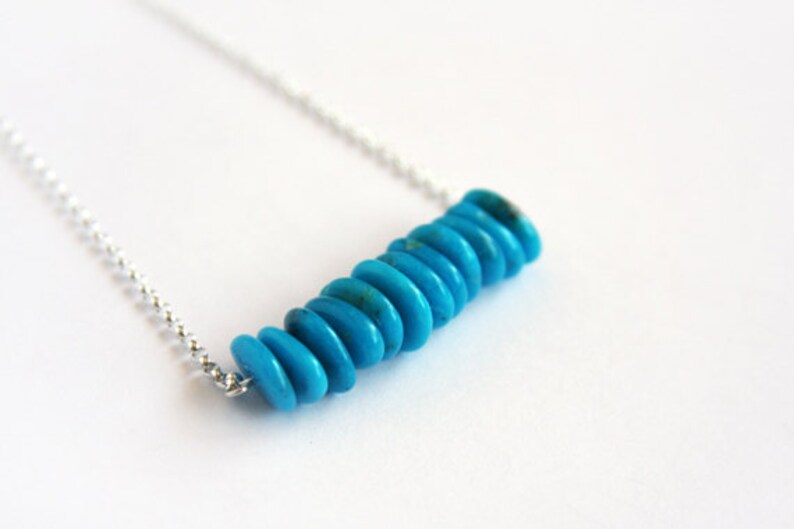 Blue Kingman Turquoise Necklace High Blue Kingman Arizona Genuine Turquoise Chips Gemstone Bar Necklace Natural Stone Chip Bead #16053