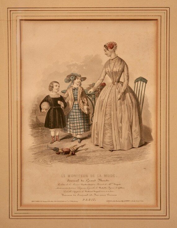 Hand Colored FASHION PLATE From Le Moniteur De La Mode (1840's to