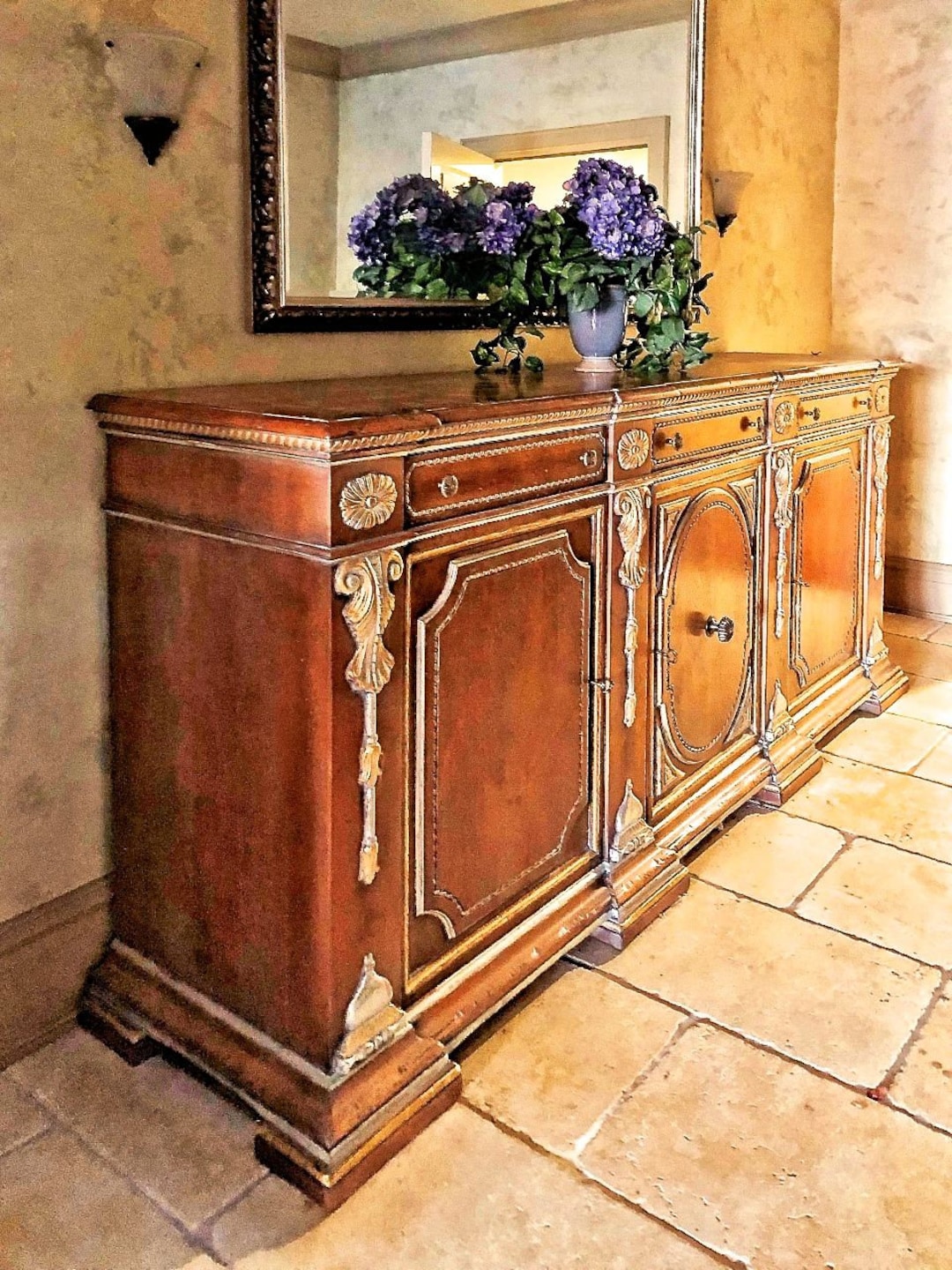 LARGE WOODEN BUFFET Sideboard Credenza Price Reduced Etsy