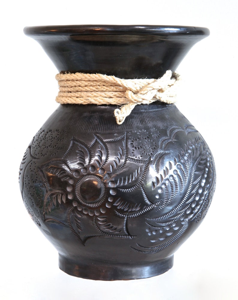 Black Clay Incised MEXICAN OAXACA VASE Etsy