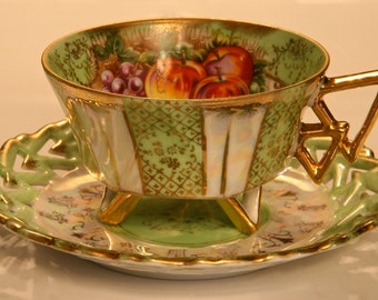 Green & White Cup and Saucer