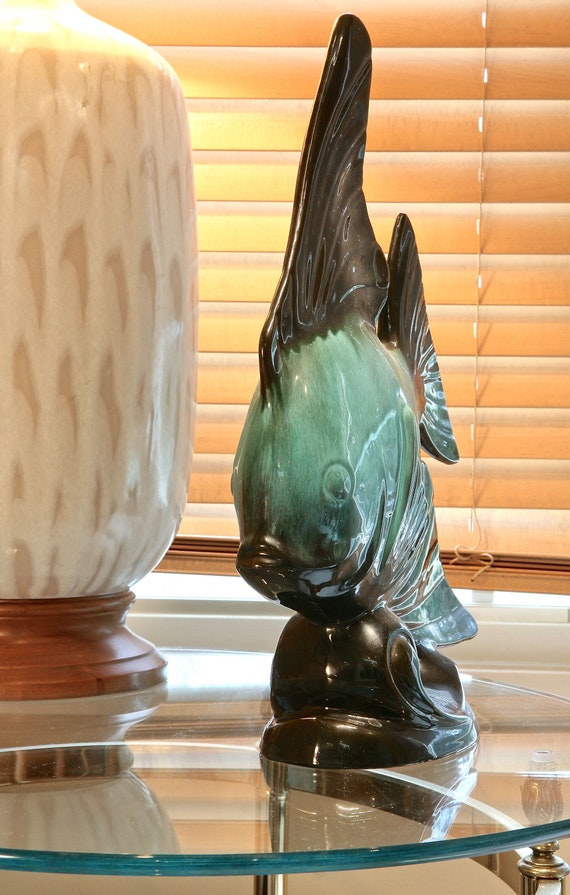 ANGEL FISH FIGURINE - Blue Mountain Pottery Green Drip Glaze - Etsy