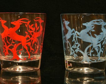 4 Vintage Drinking Glasses Deer/antelope Design - Etsy