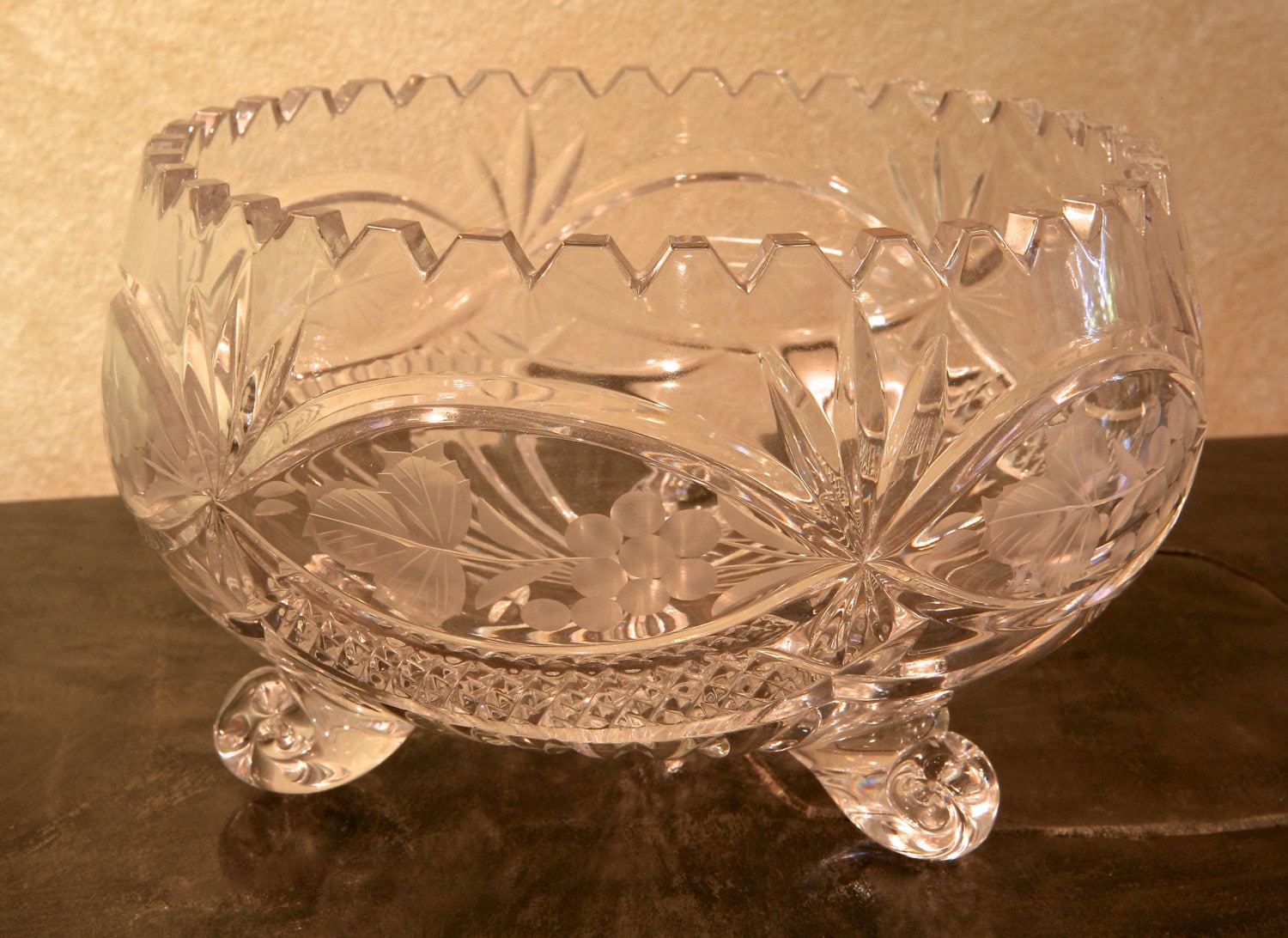 Three Footed Crystal Bowl Etsy