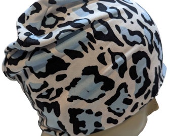 Spring Chemo Cap, Cancer Beanie, Sleep, Casual, Blue, Black, Cream Animal Print, All Season Lightweight, Organic,  Small, Medium, Large