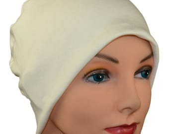 Chemo Cap, Cancer Beanie, Sleep, Casual, Cream, White, Ivory, All Season Lightweight, Organic Bamboo, super soft, cozy,Small Medium Large