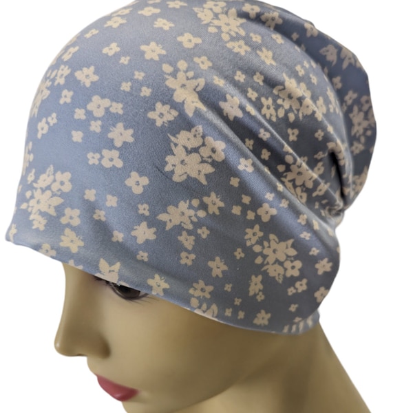 Spring, Summer Chemo Cap, Cancer Beanie, Sleep, Light Blue, Creamy White, Lightweight, Comfy  Super Soft, Small / Medium Large