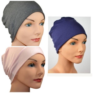 3 Organic Bamboo Buy2Get1 Free Cancer Hats-Chemo Cap, Cancer Beanie,Sleep, Casual, Pink, Gray, Navy Blue-Lot of 3, Soft, Small/ Medium,Large
