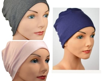 3 Organic Bamboo Buy2Get1 Free Cancer Hats-Chemo Cap, Cancer Beanie,Sleep, Casual, Pink, Gray, Navy Blue-Lot of 3, Soft, Small/ Medium,Large
