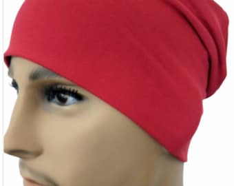 Men's Chemotherapy Bamboo Knit Cap, Hat, Beanie in Christmas Red, Cancer, Chemo, Alopecia, super soft, comfortable, Large, Fall Winter