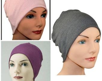 3 Organic Bamboo Cancer Hats - Chemo Cap, Cancer Beanie, Sleep, Casual,- Gray, Purple, Pink - Lot of 3, Soft, Small / Medium , Large