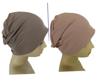 2 Organic Bamboo Cancer Hats - Chemo Cap, Cancer Beanie, Sleep, Mocha and Rose Pink, - Super Soft, Small / Medium, Large