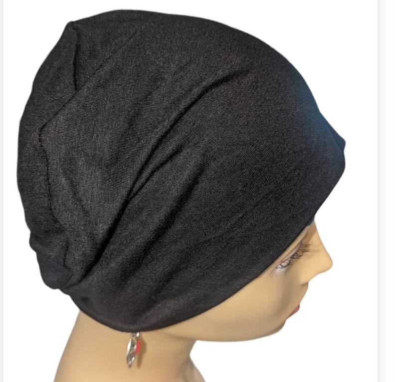 Bamboo Chemo Cap, Cancer Beanie, Sleep, Casual, Black, Spring, Summer Lightweight, Organic, Small / Medium, Large image 3