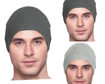 3 Cancer Hats - Men's Chemo Cap, Cancer Beanie, Sleep, Casual - Cool Bamboo Fabric, 2 Dark Gray, 1 Medium Gray - Buttery Soft LARGE