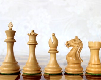 CLEARANCE SALE Heavily weighted hand made Fierce Knight Chess Pieces in  golden Rosewood and Boxwood - 3.5