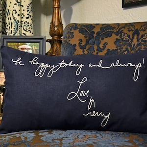 Handwriting Pillow Cover Hand Embroidery Custom Gift for Men Memorial Handwriting Gift Loss Hand Lettered Novelty Pillow Christmas Present