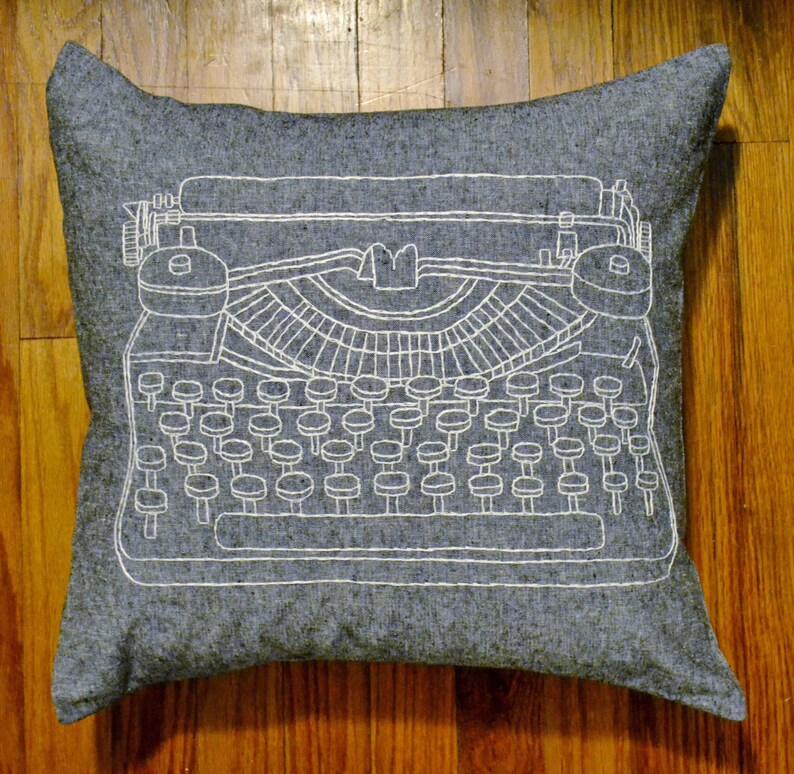Vintage Typewriter Pillow Cover Hand Embroidery Typewriter Etsy