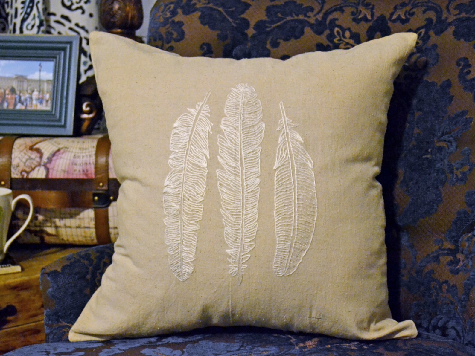 Feather Pillow Cover Hand Embroidery Linen Pillow Sham Hipster Etsy