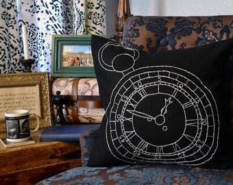 Vintage fickur örngott handbroderat underland dekor antik steampunk klocka ansikte kudde klocka örngott accent kudde