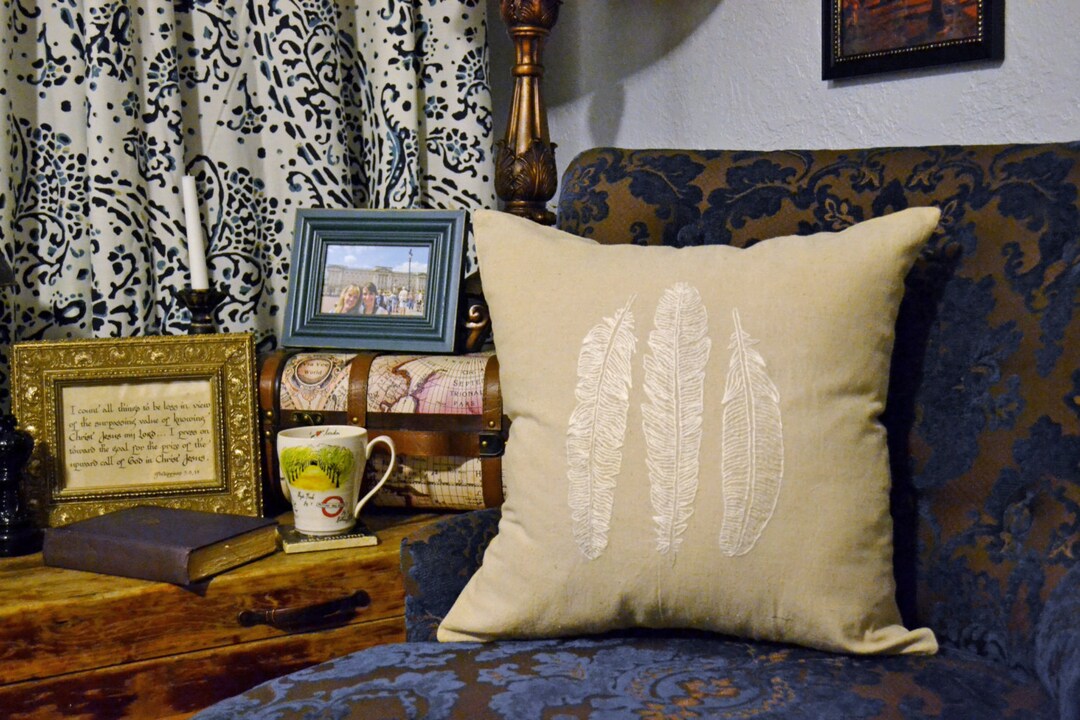 Feather Pillow Cover Hand Embroidery Linen Pillow Sham Hipster Etsy