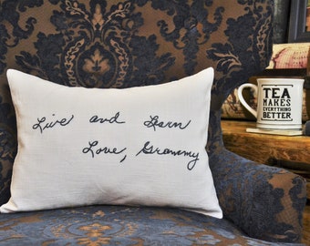 Custom Handwriting Pillow Cover Personalized Gift for Mom Signature Keepsake Handwriting Gift Mother's Day Present Gray and White Pillow