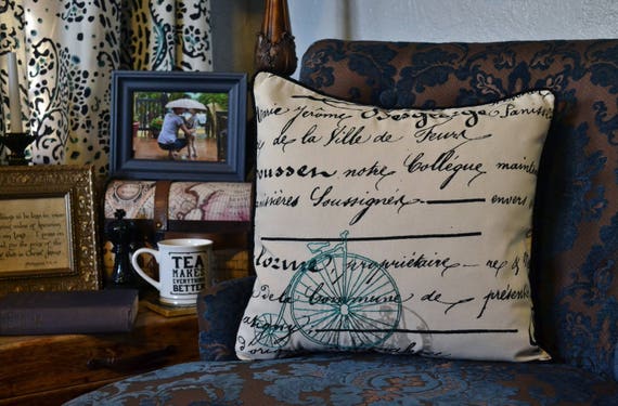 Vintage Bicycle Pillow Cover Hand French silk screen pillow case