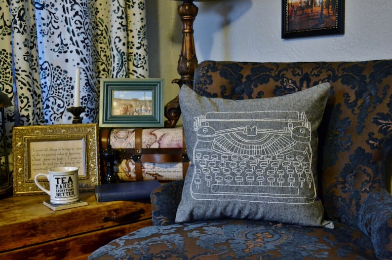 Vintage Typewriter Pillow Cover Hand Embroidery Typewriter Etsy